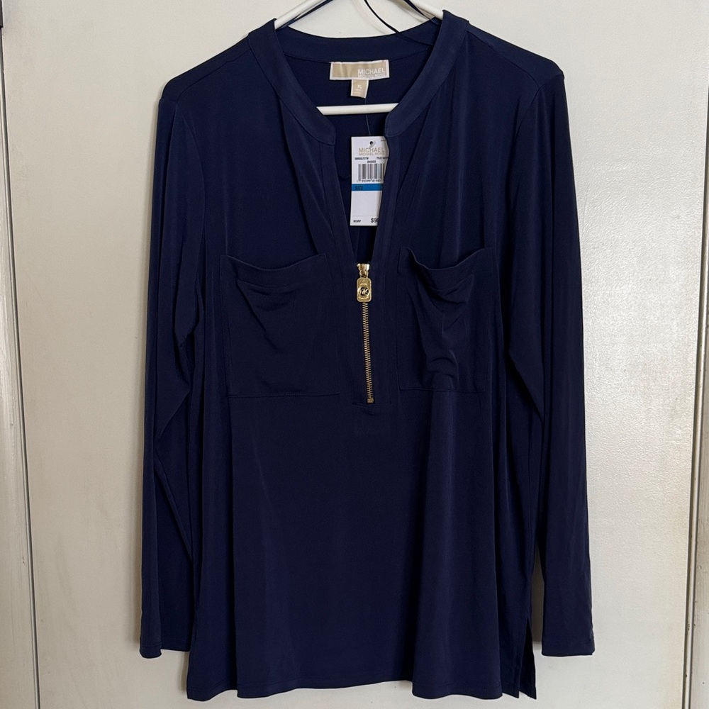 MICHAEL Michael Kors Dark Blue Top with Gold Accent NWT
